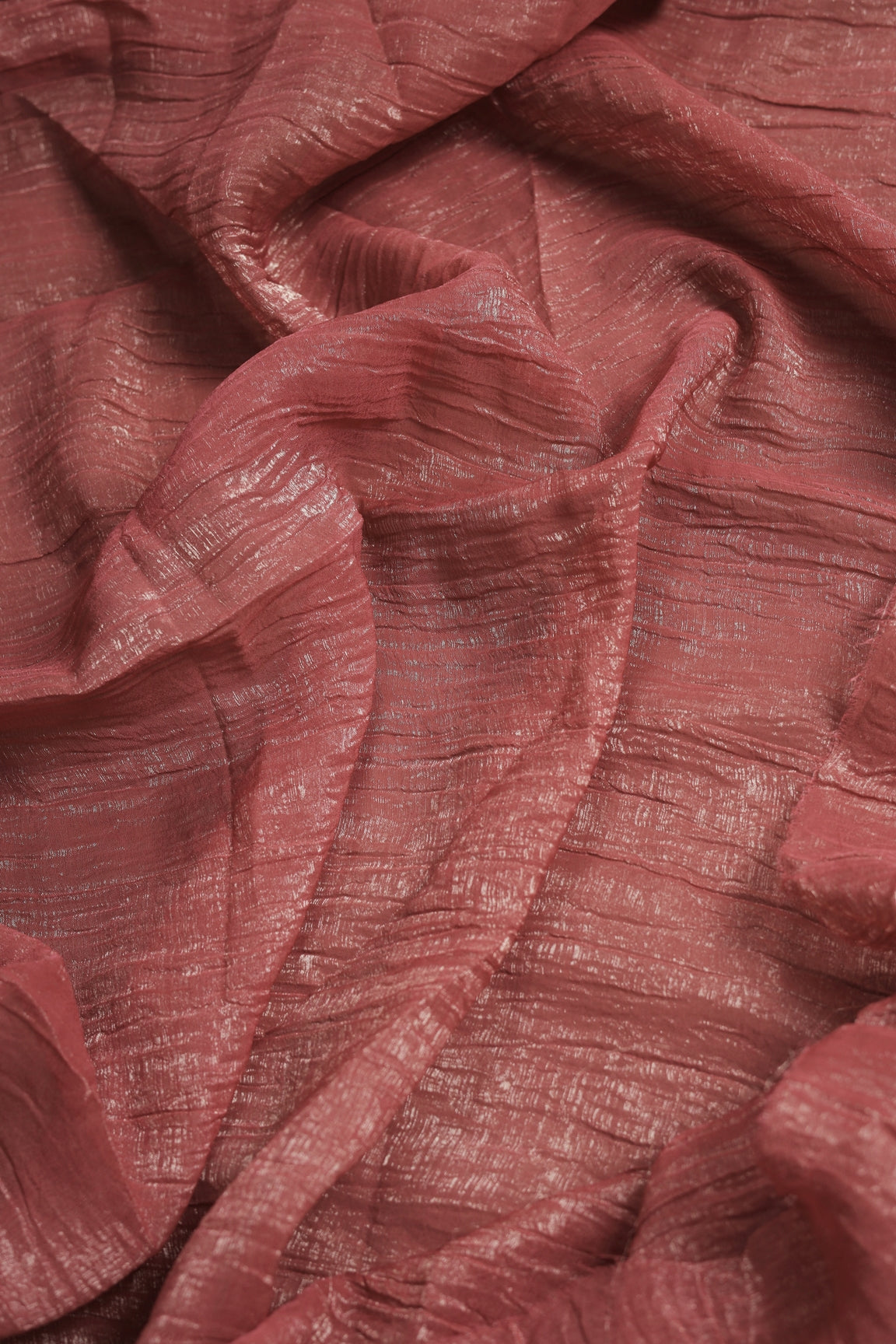 Elegant Red Rust Shimmer Tissue Silk Crunchy Party Wear Saree