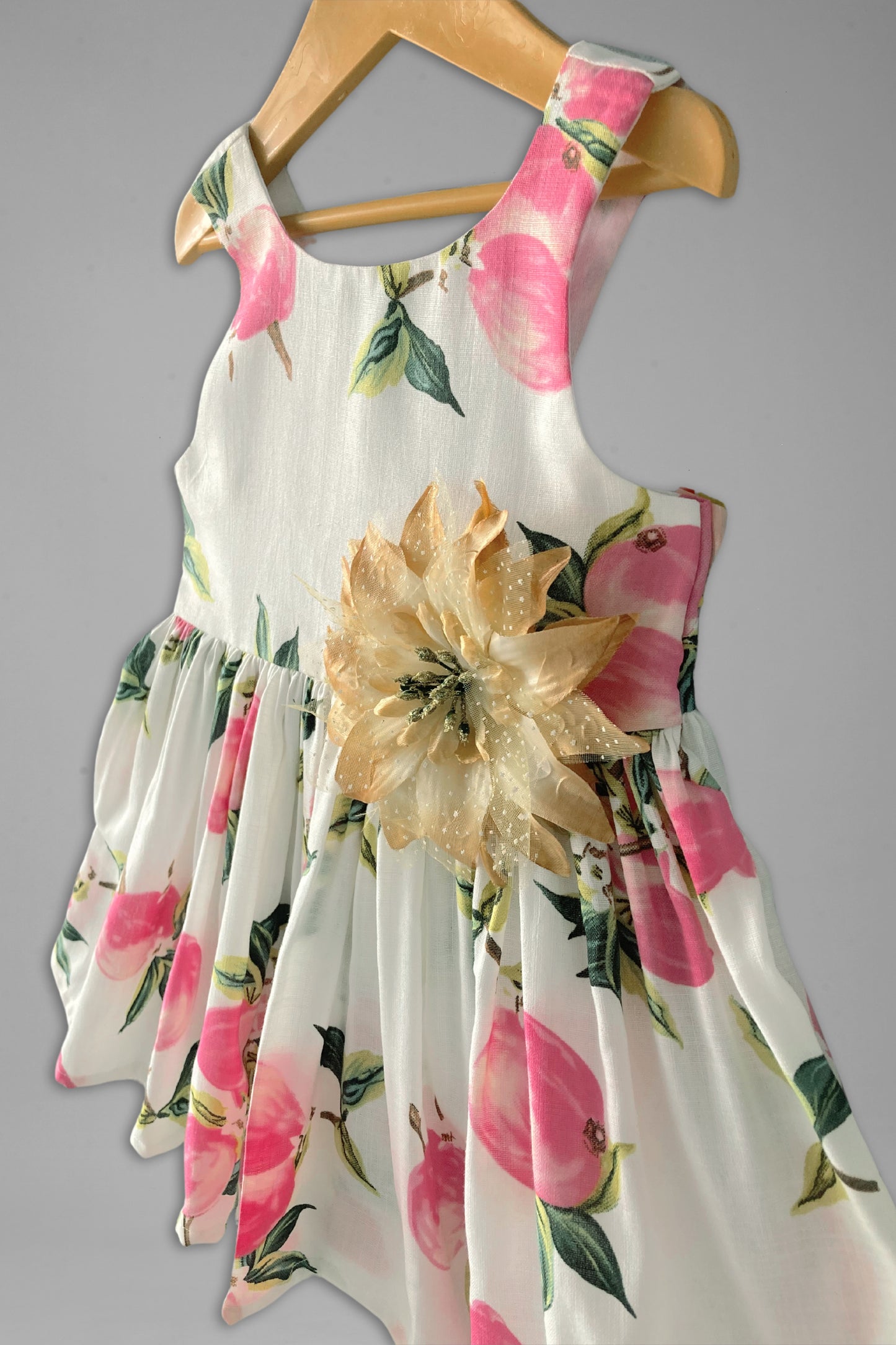 Baby Girls Fit & Flare Knee Length Floral Print White Frock Dress