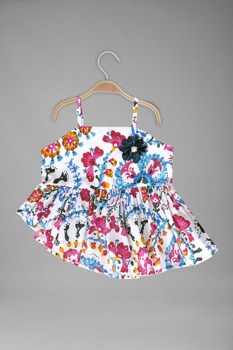 Girls Western Style Floral Printed Up Down Kurti And Palazzo Set