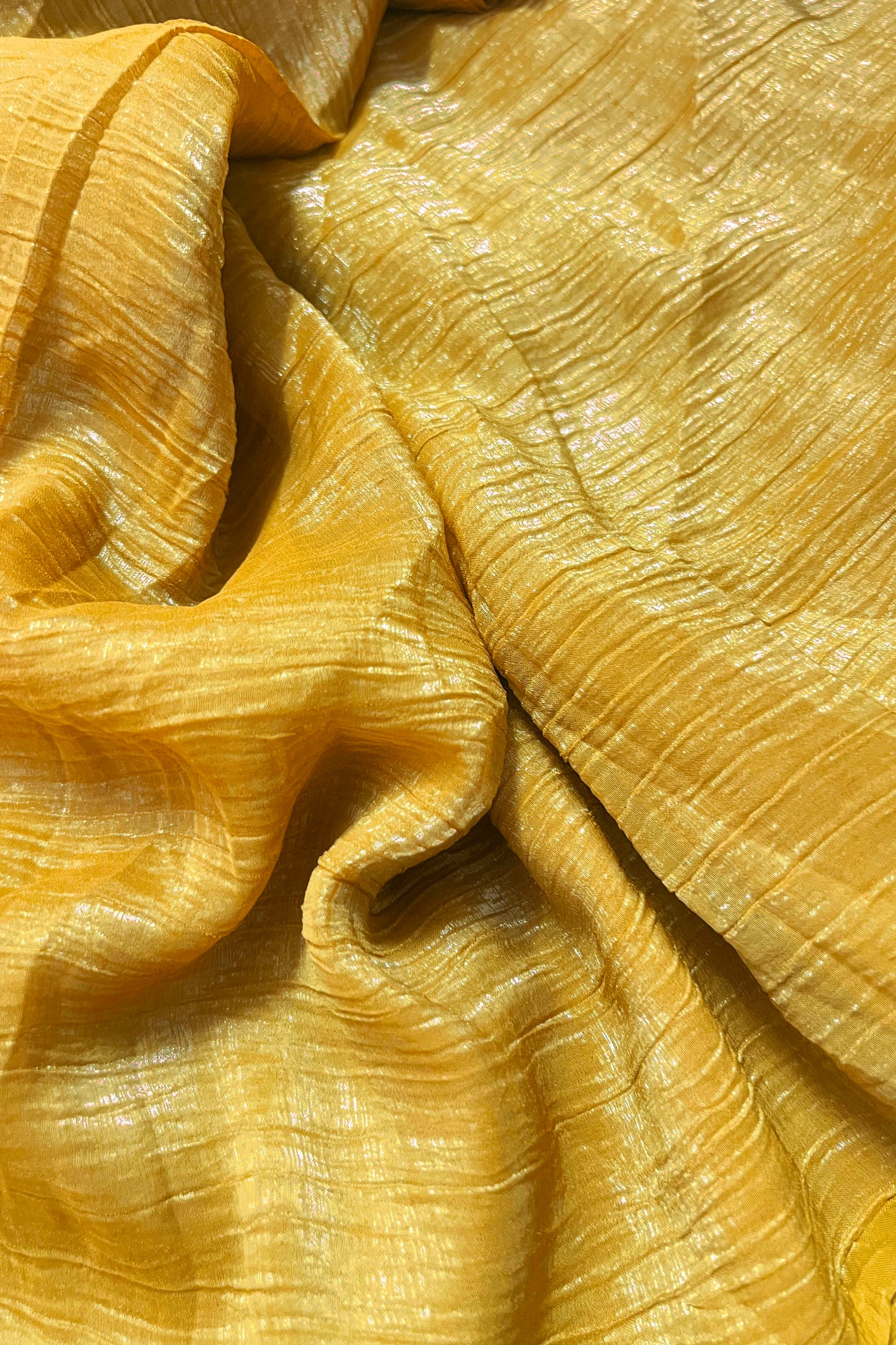 Elegant Musterd Shimmer Tissue Silk Crunchy Party Wear Saree