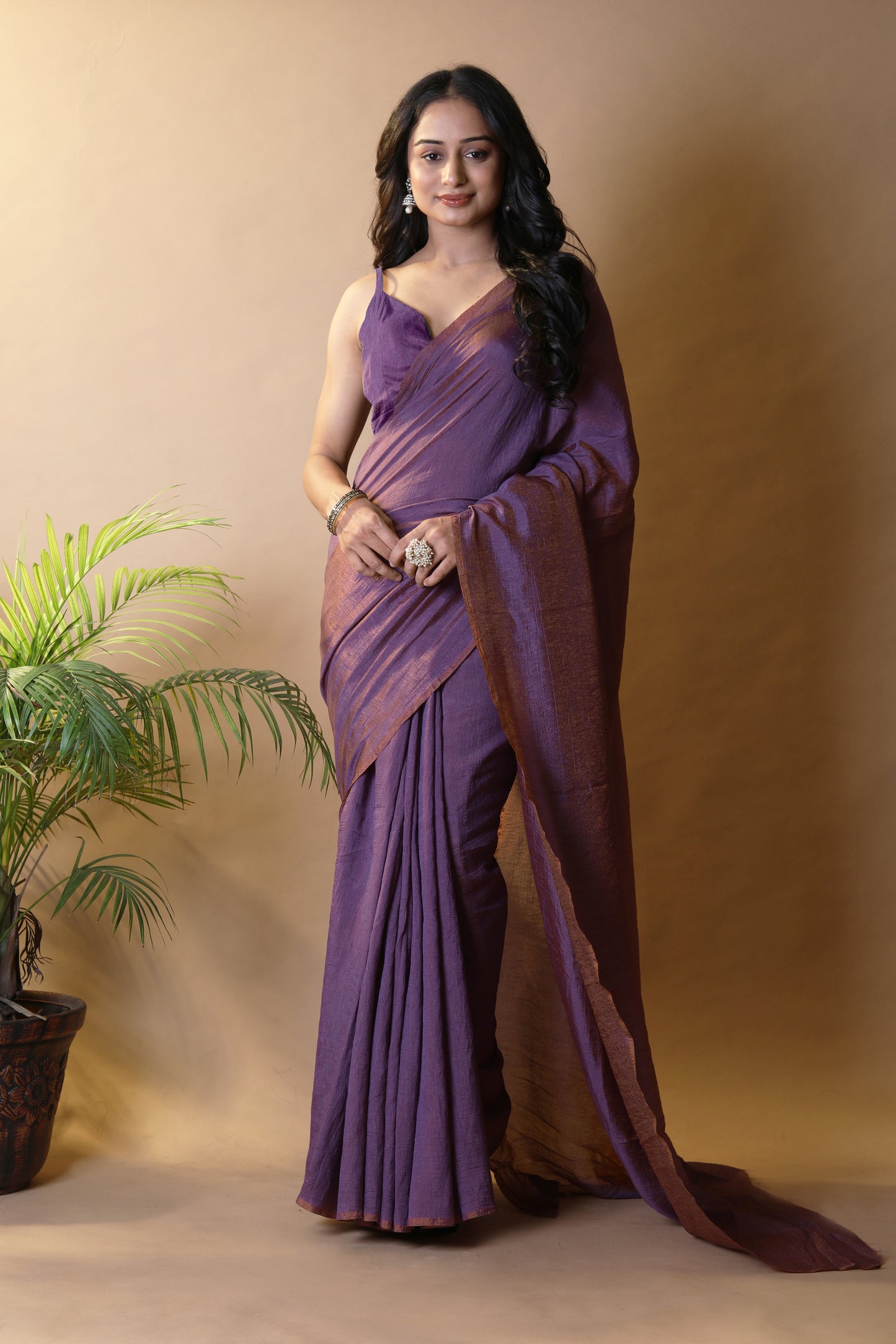 Purple Shimmer Silk Blend Two Tone Party Wear Saree