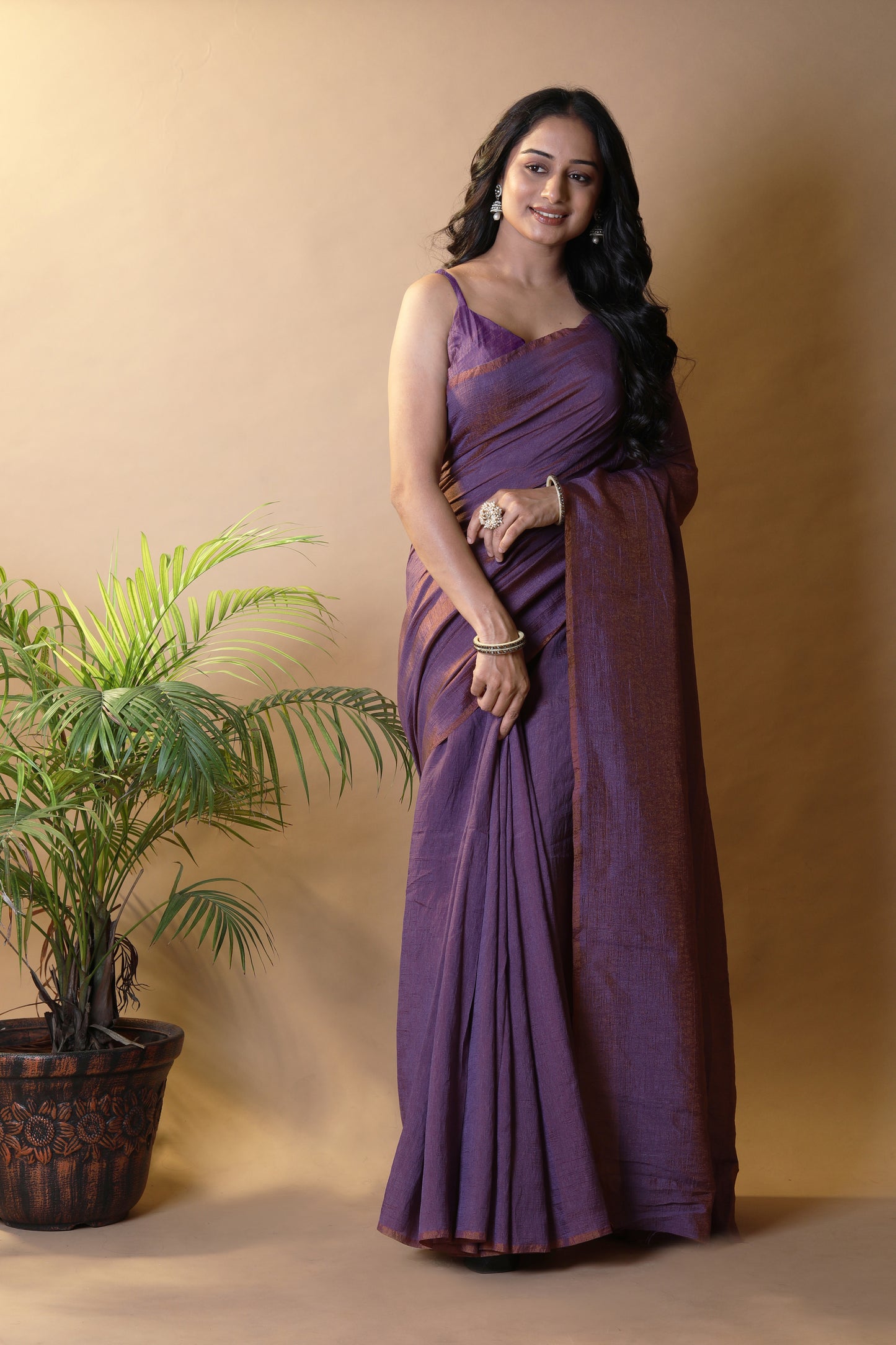 Purple Shimmer Silk Blend Two Tone Party Wear Saree