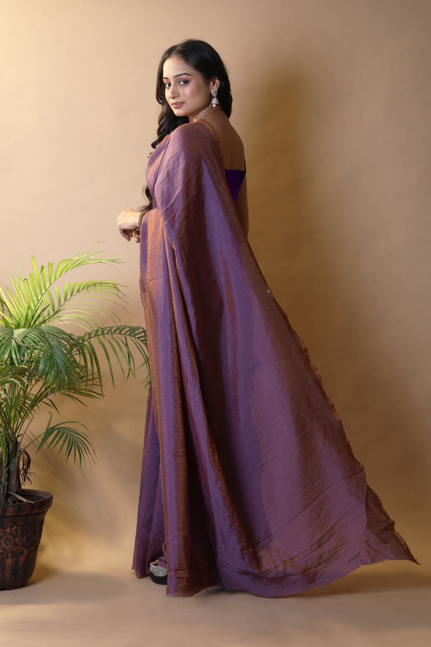 Purple Shimmer Silk Blend Two Tone Party Wear Saree
