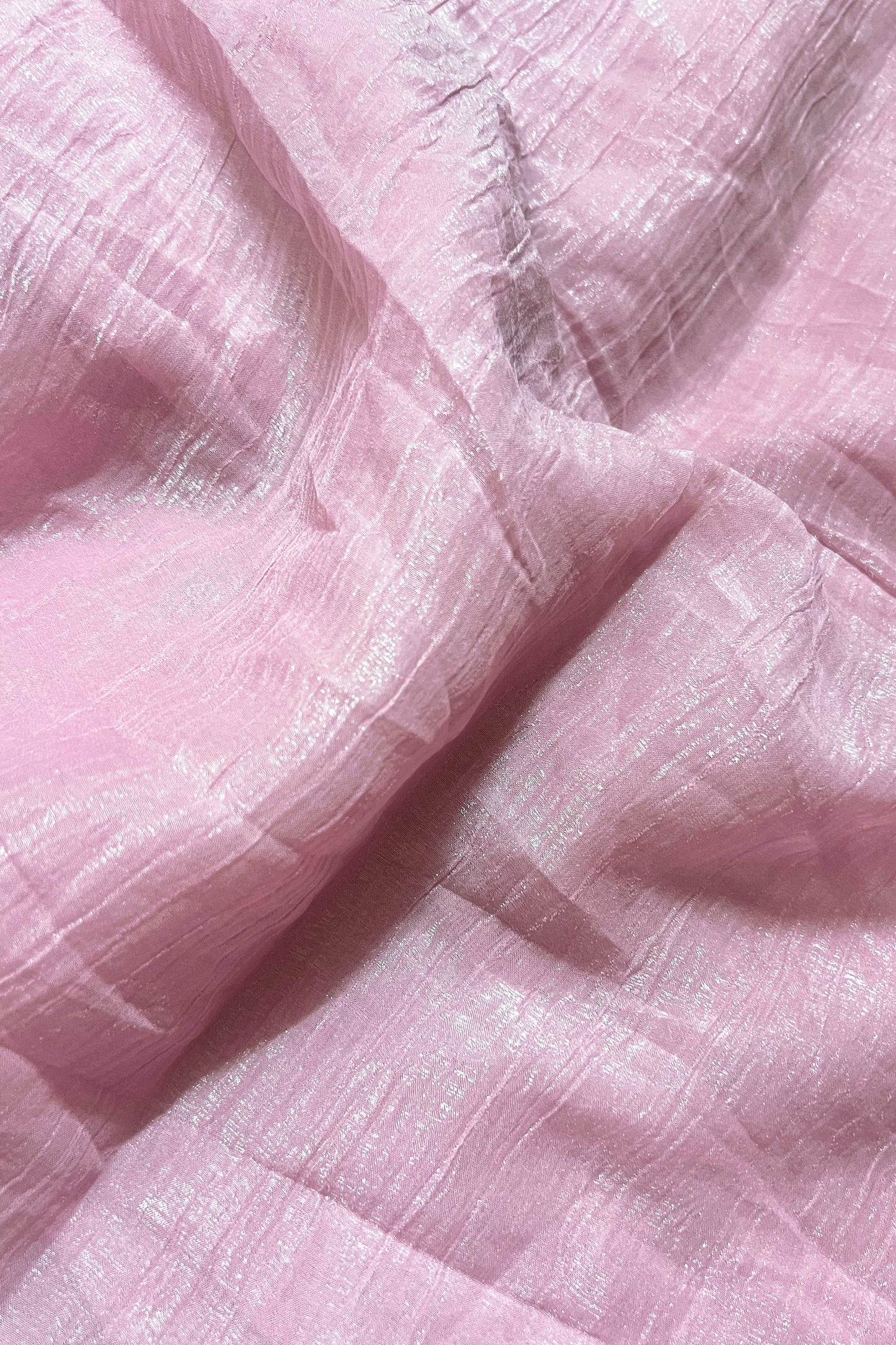 Elegant Blush Pink Shimmer Tissue Silk Crunchy Party Wear Saree