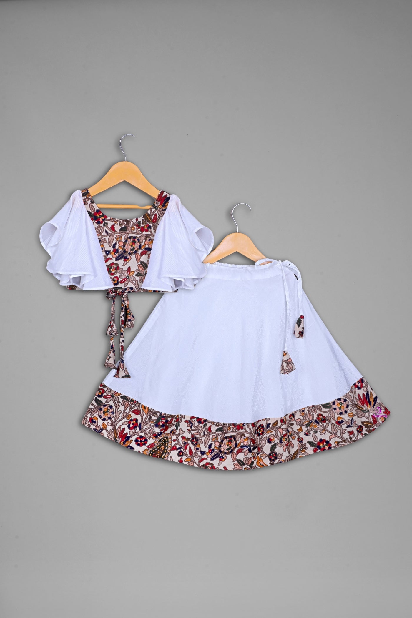 White Beige Poly Silk Umbrella Sleeves Full Flair Lehenga Choli