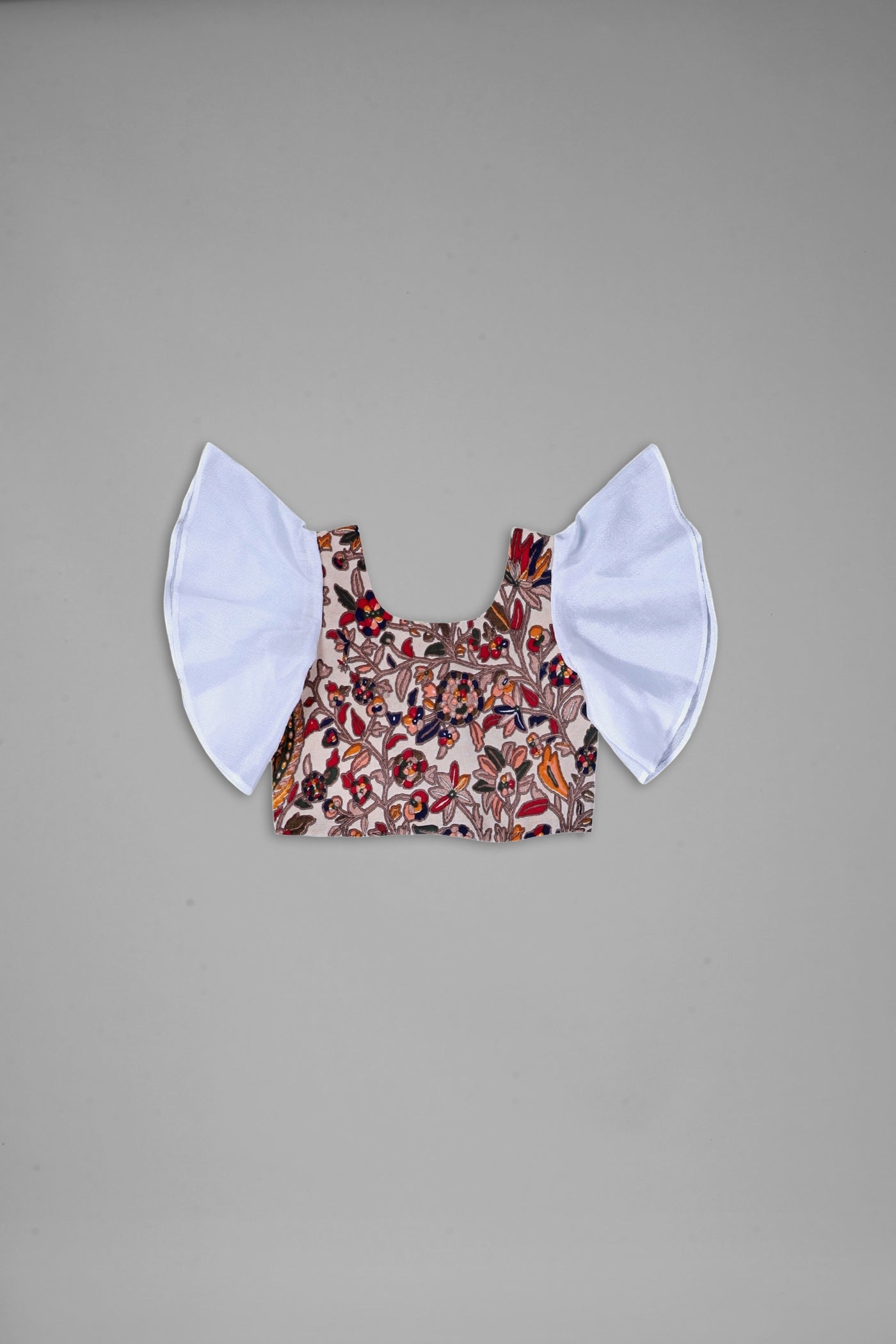 White Beige Poly Silk Umbrella Sleeves Full Flair Lehenga Choli