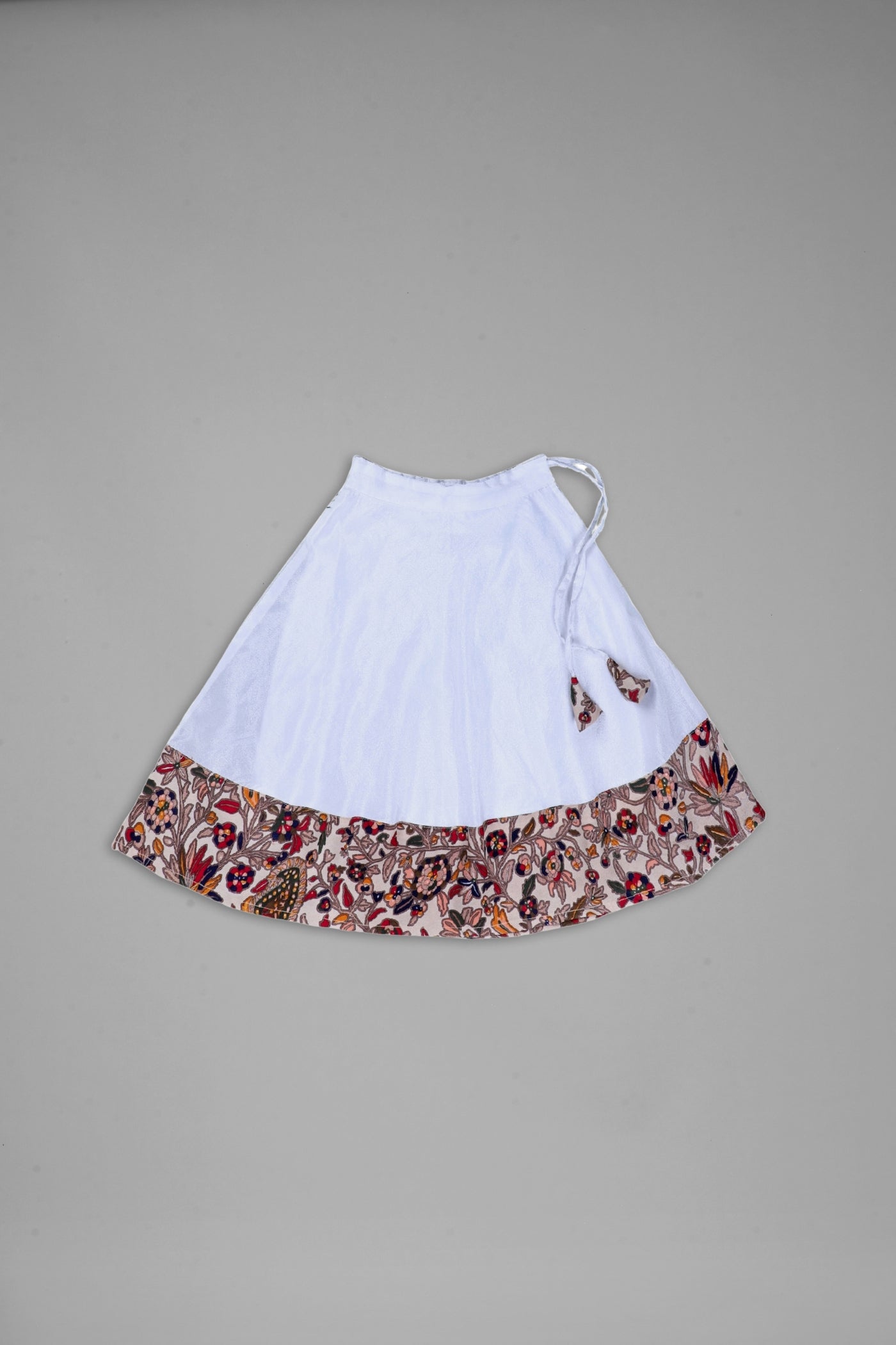 White Beige Poly Silk Umbrella Sleeves Full Flair Lehenga Choli