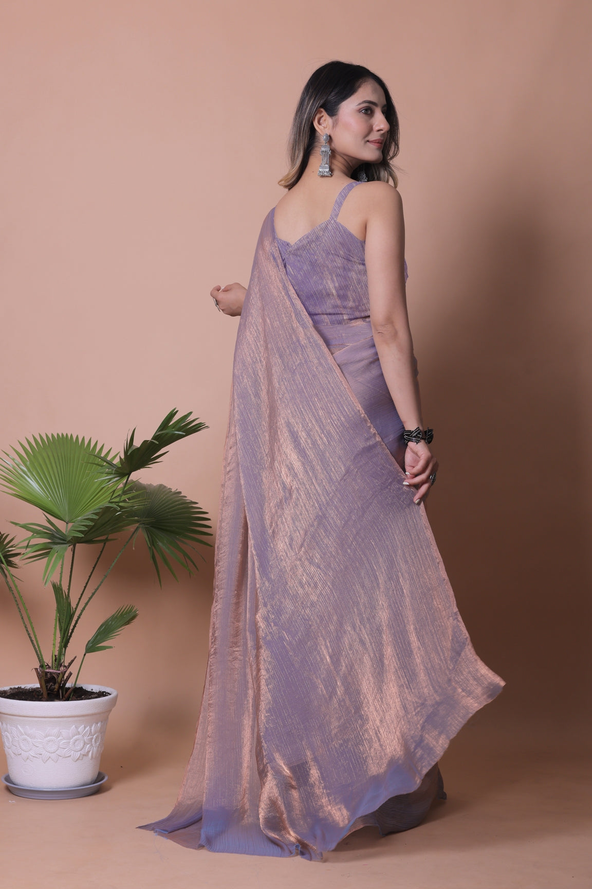 Elegant Lilac Purple Shimmer Pure Chiffon Two Tone Party Wear Saree