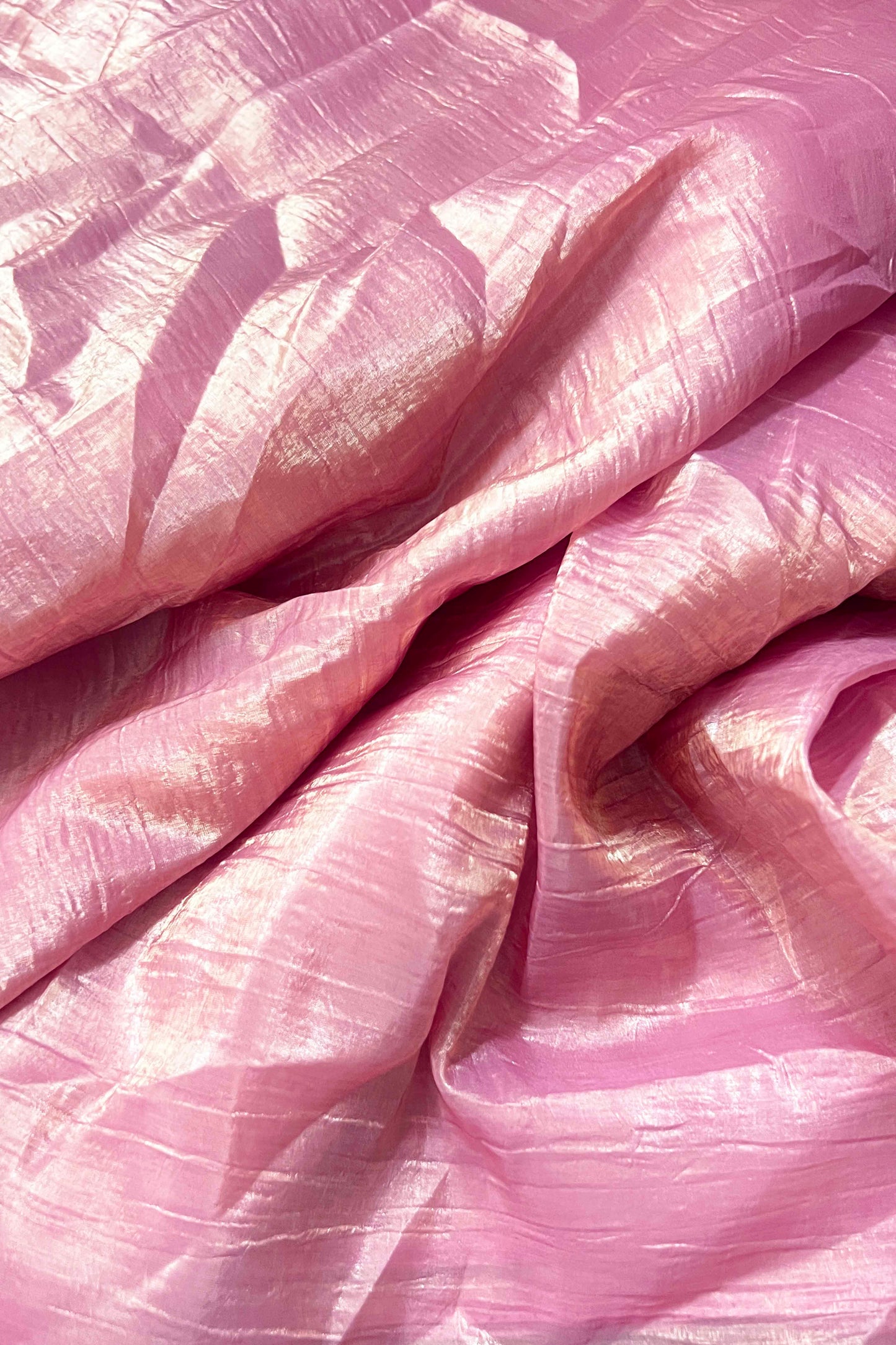 Elegant Baby Pink Tissue Silk Crunchy Party Wear Saree