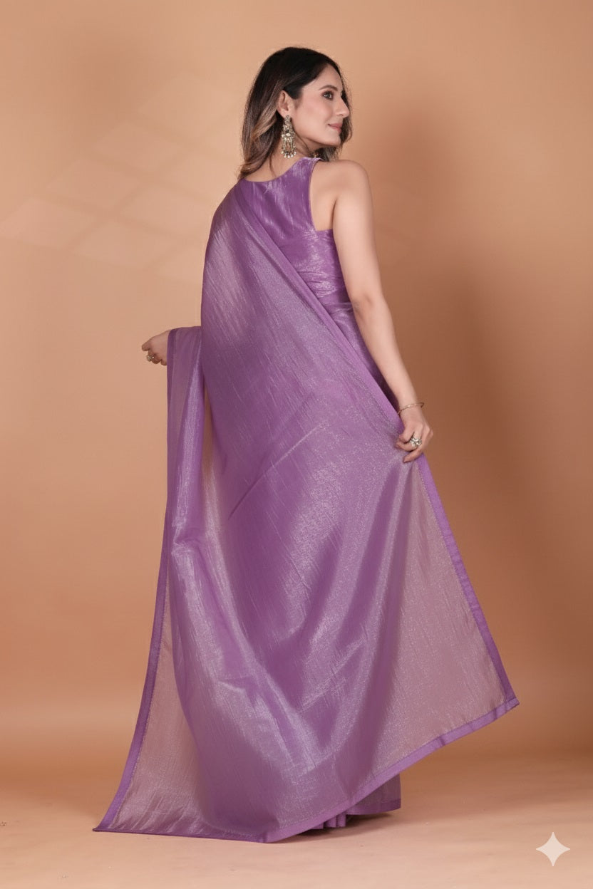 Elegant Lavender Tissue Silk Crunchy Party Wear Saree