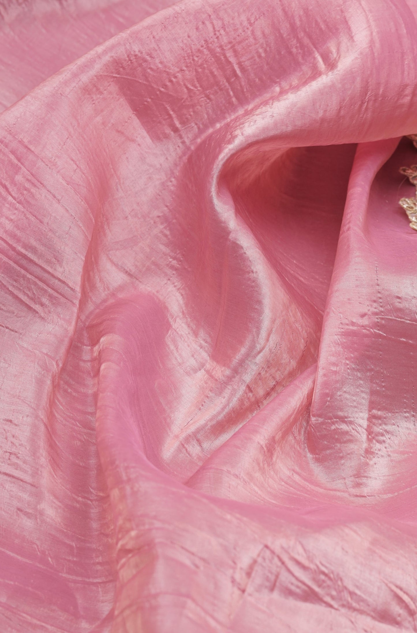 Elegant Baby Pink Tissue Silk Crunchy Party Wear Saree