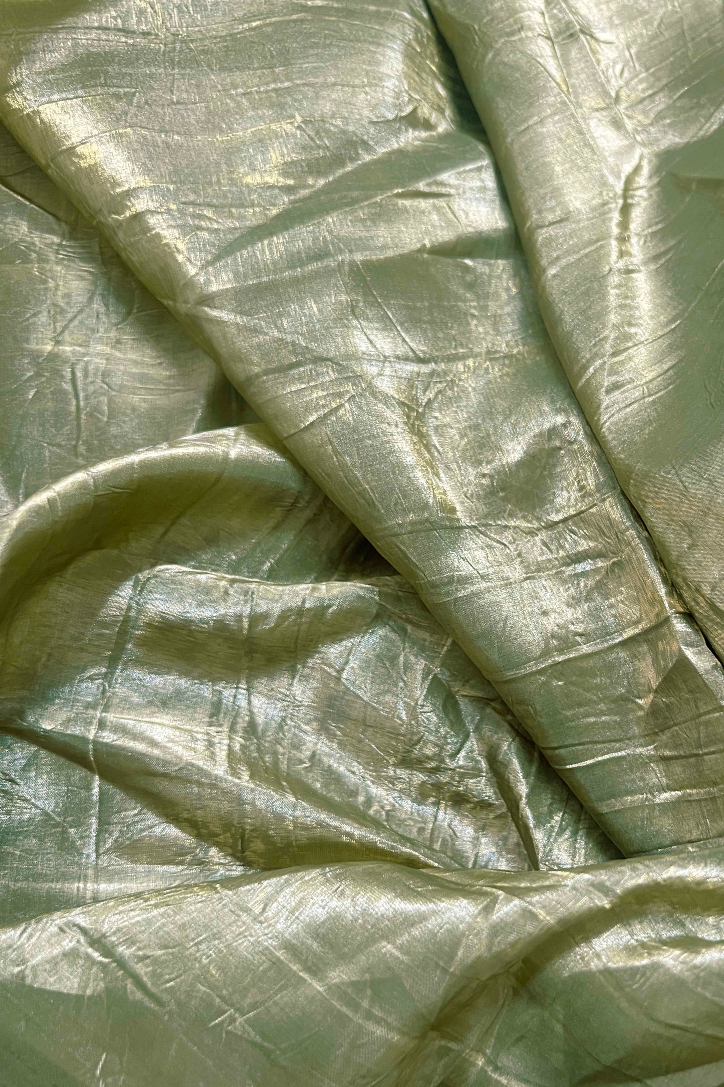 Elegant Mehendi Green Tissue Silk Crunchy Party Wear Saree