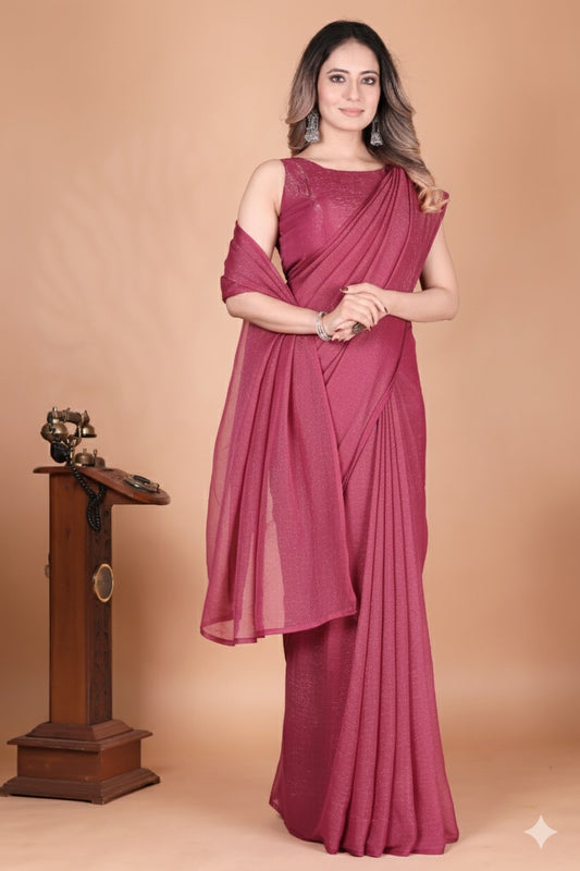 Elegant Light Magenta Shimmer Tissue Silk Crunchy Party Wear Saree