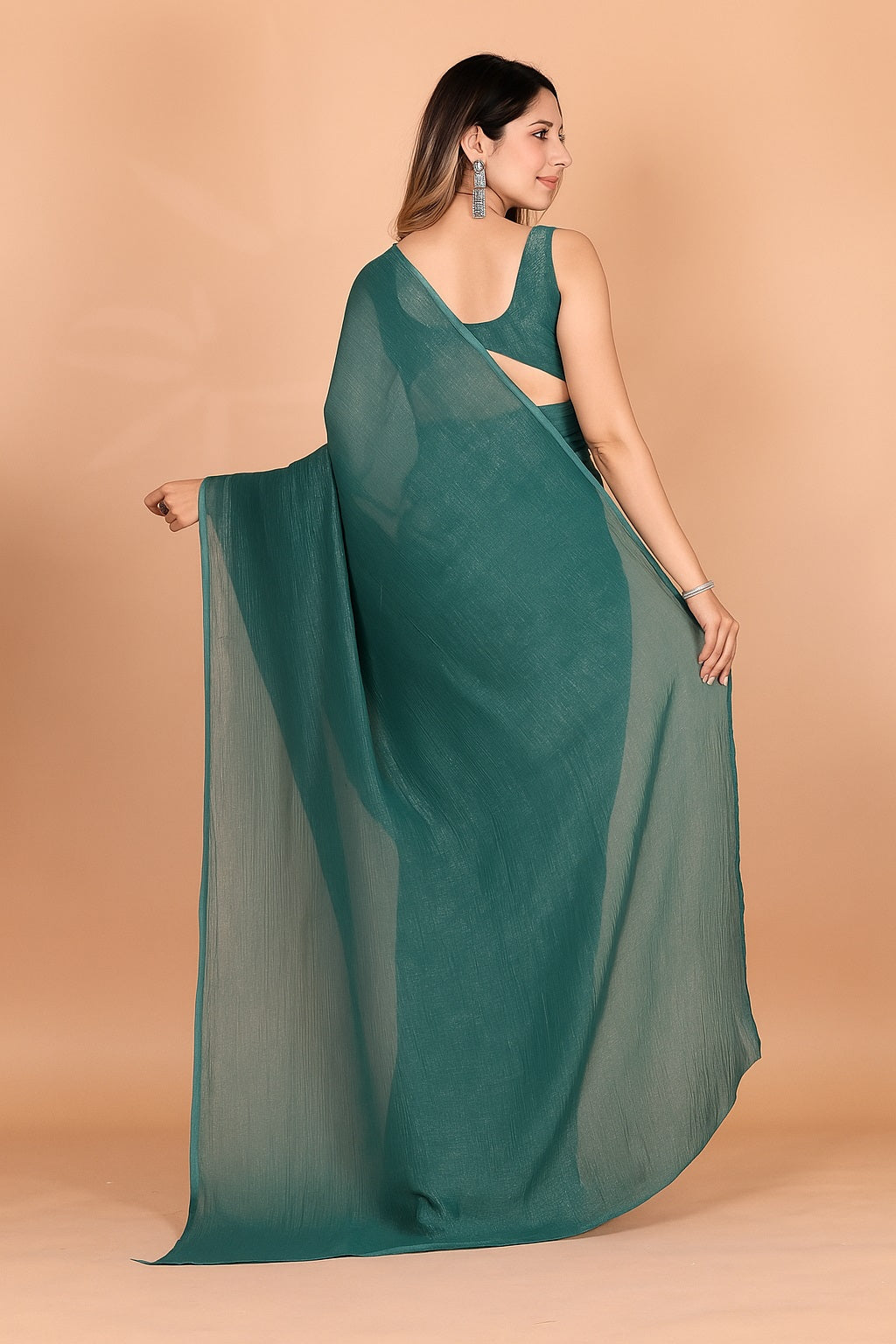 Elegant Bottle Green Shimmer Tissue Silk Crunchy Party Wear Saree