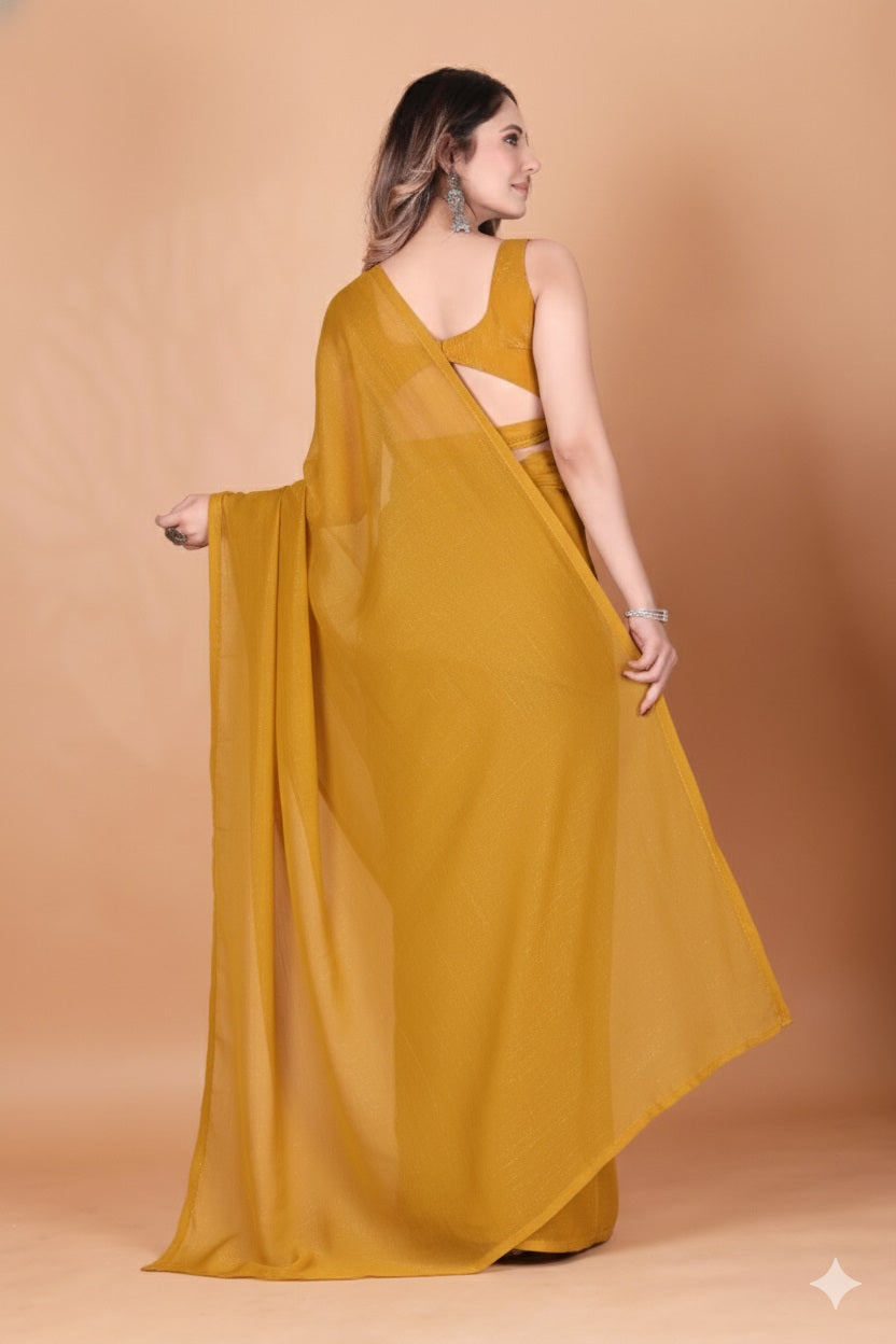 Elegant Musterd Shimmer Tissue Silk Crunchy Party Wear Saree