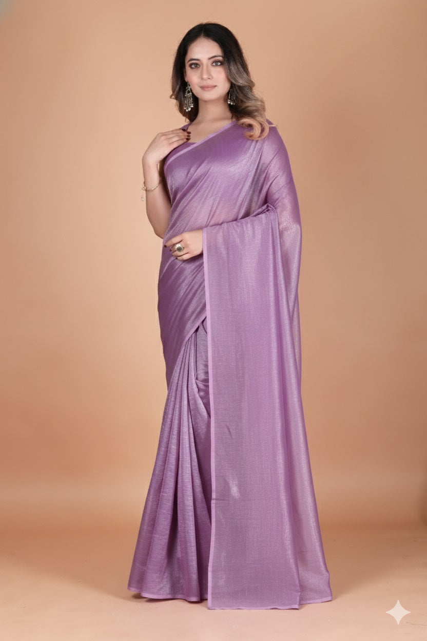 Elegant Lavender Tissue Silk Crunchy Party Wear Saree