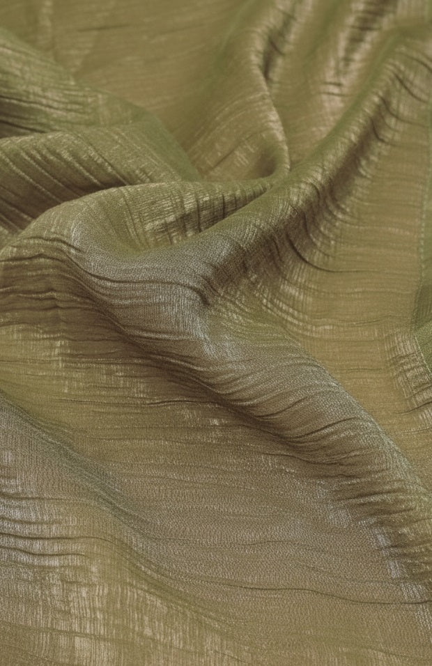 Elegant Olive Green Shimmer Tissue Silk Crunchy Party Wear Saree