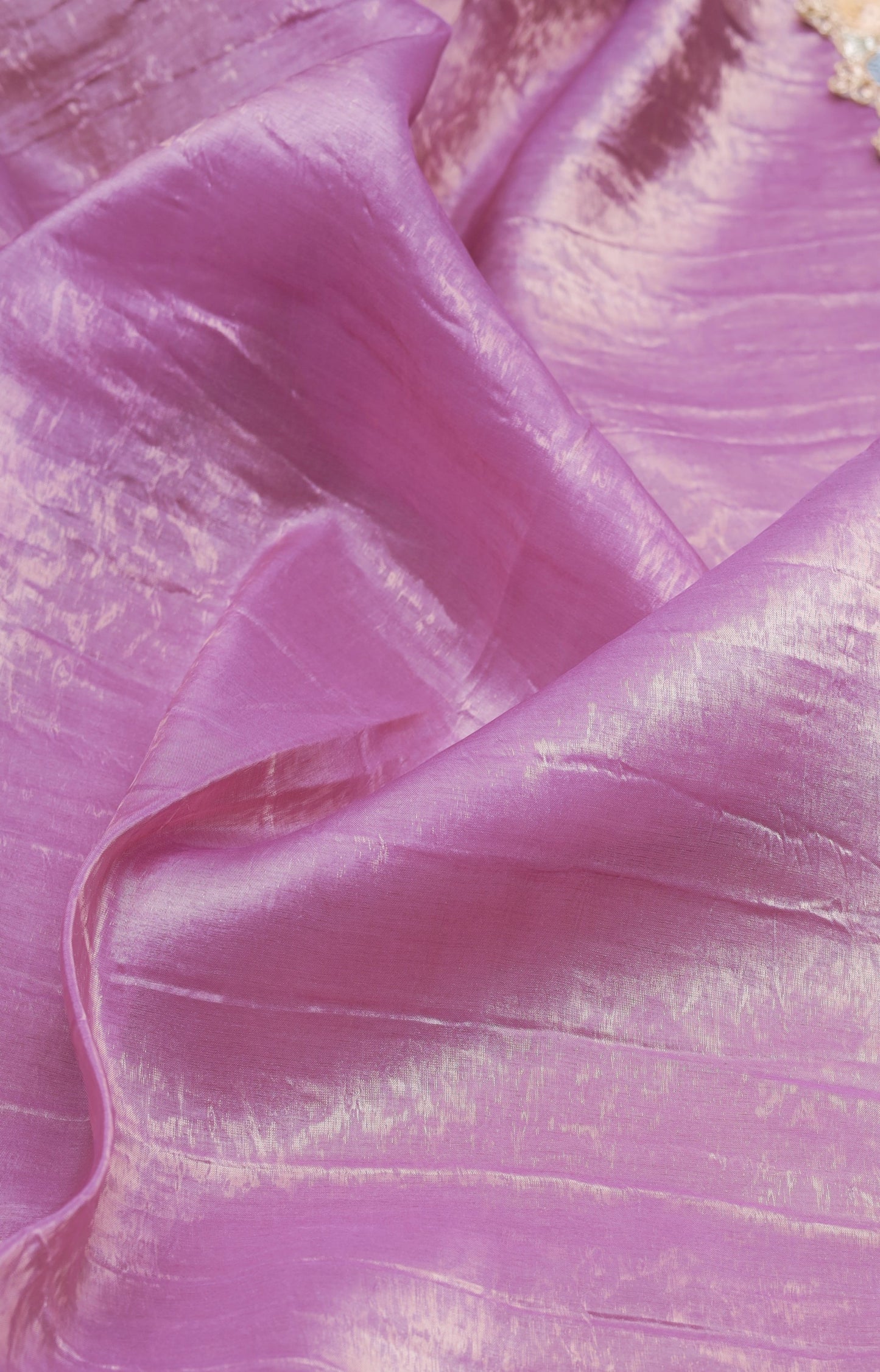 Elegant Lavender Tissue Silk Crunchy Party Wear Saree