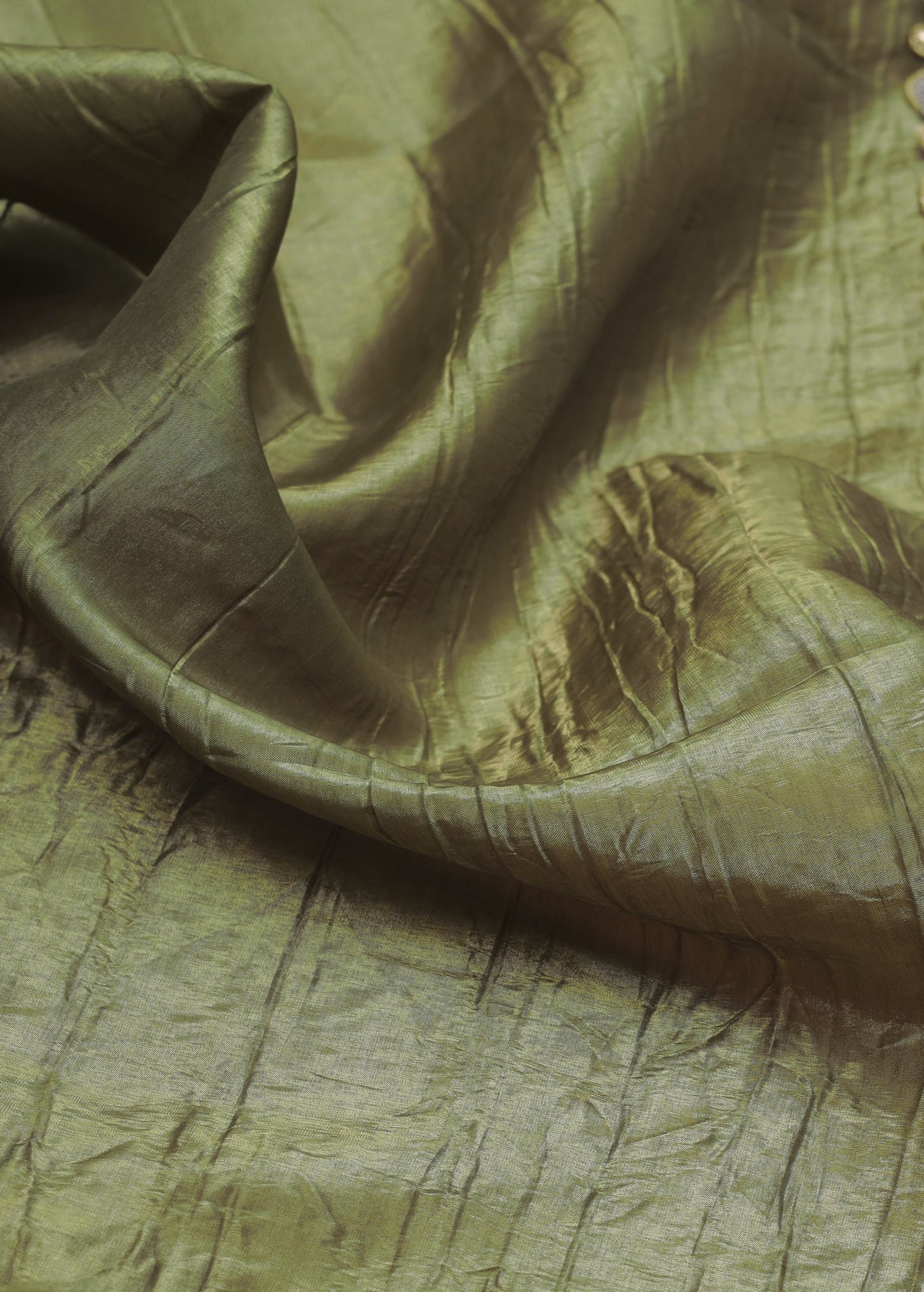 Elegant Mehendi Green Tissue Silk Crunchy Party Wear Saree