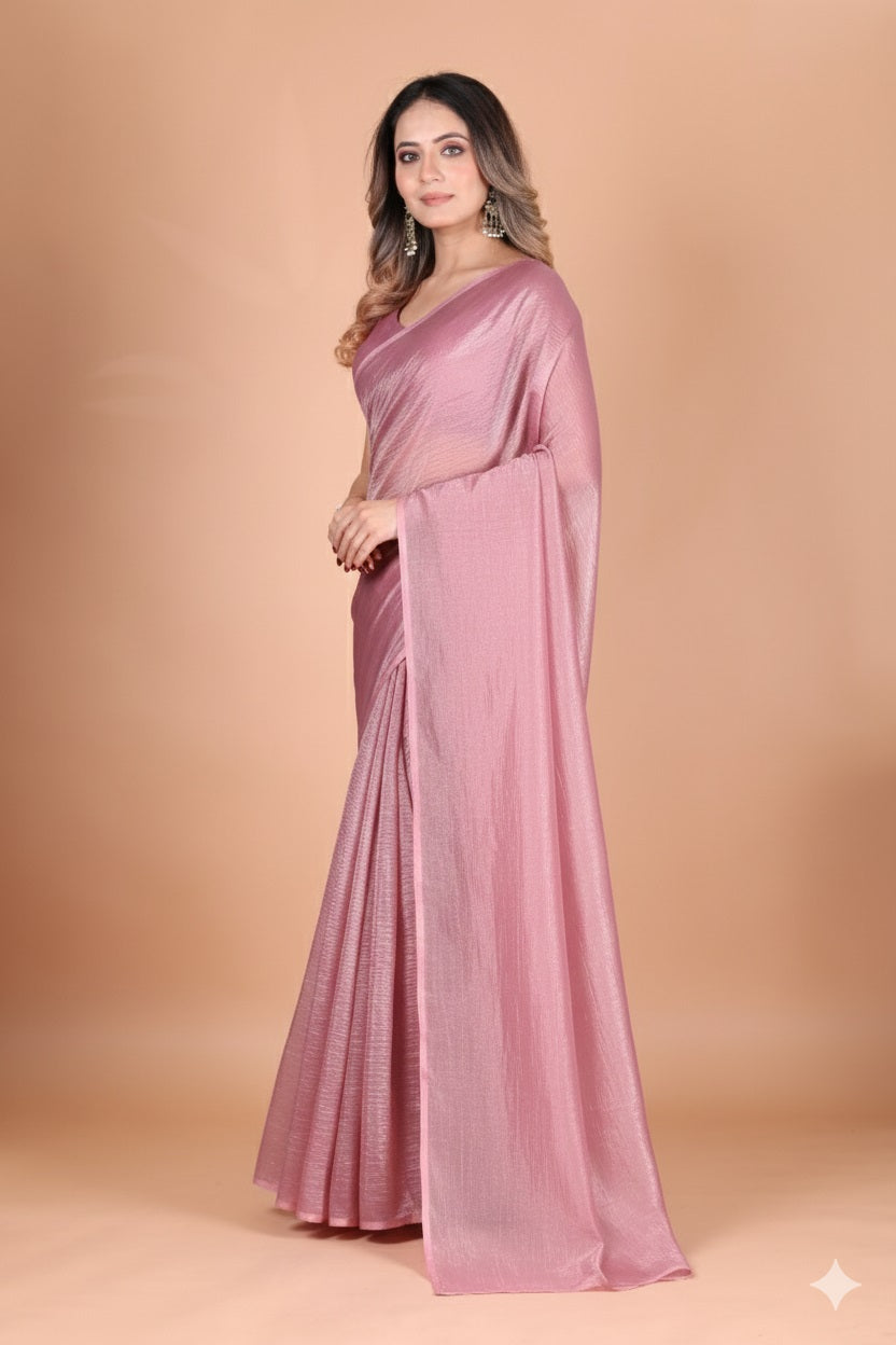 Elegant Baby Pink Tissue Silk Crunchy Party Wear Saree