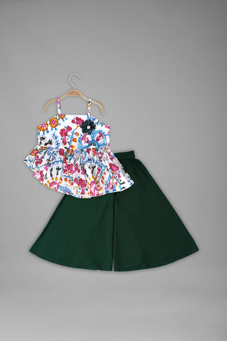 Girls Western Style Floral Printed Up Down Kurti And Palazzo Set