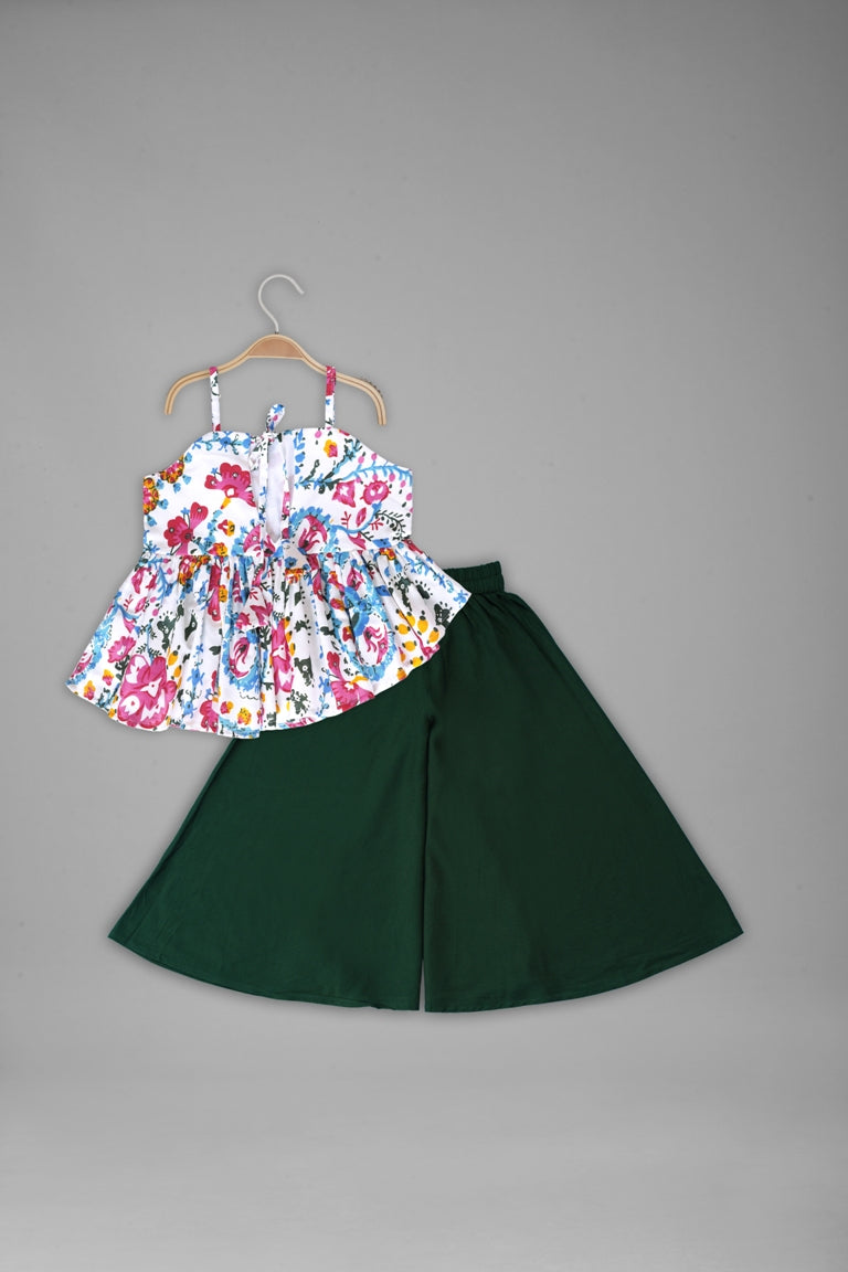 Girls Western Style Floral Printed Up Down Kurti And Palazzo Set