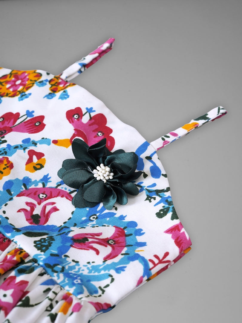 Girls Western Style Floral Printed Up Down Kurti And Palazzo Set
