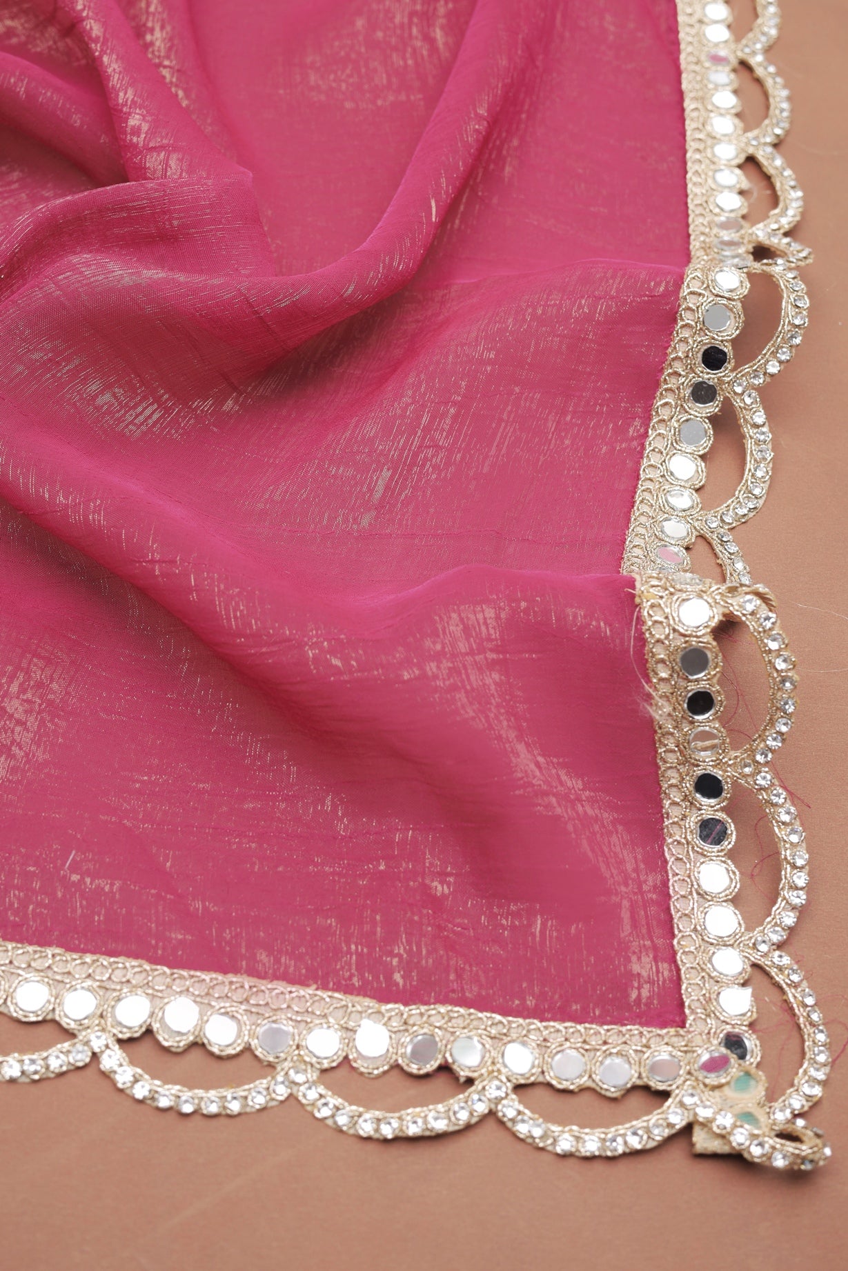 Two Tone Shimmer Crunchy Party Wear Gajari Saree with Mirror Lace